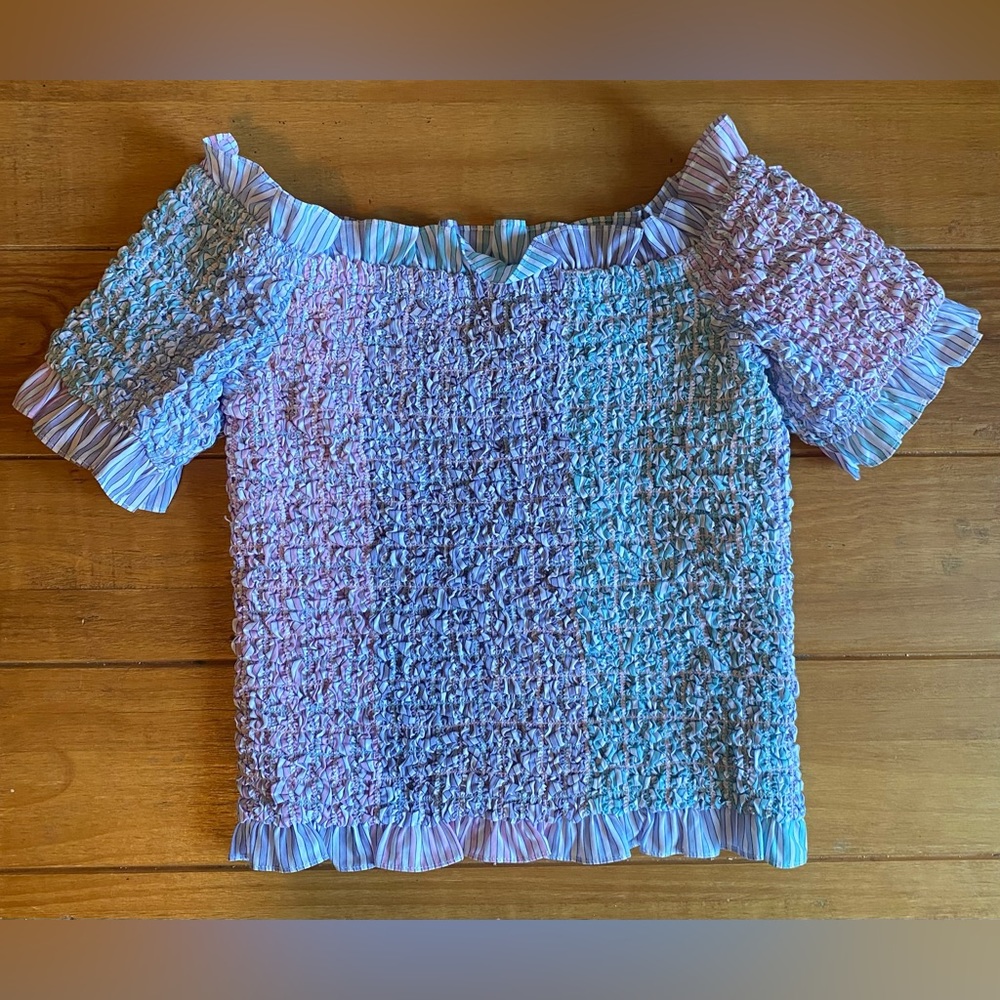 Petersyn Kinsey Smocked Off-The-Shoulder Short Sleeve Top, Cocktail, Small, NWT